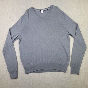 Saks Fifth Avenue Extra Fine Merino Wool Sweater Mens XL Gray Pullover‎ V-Neck